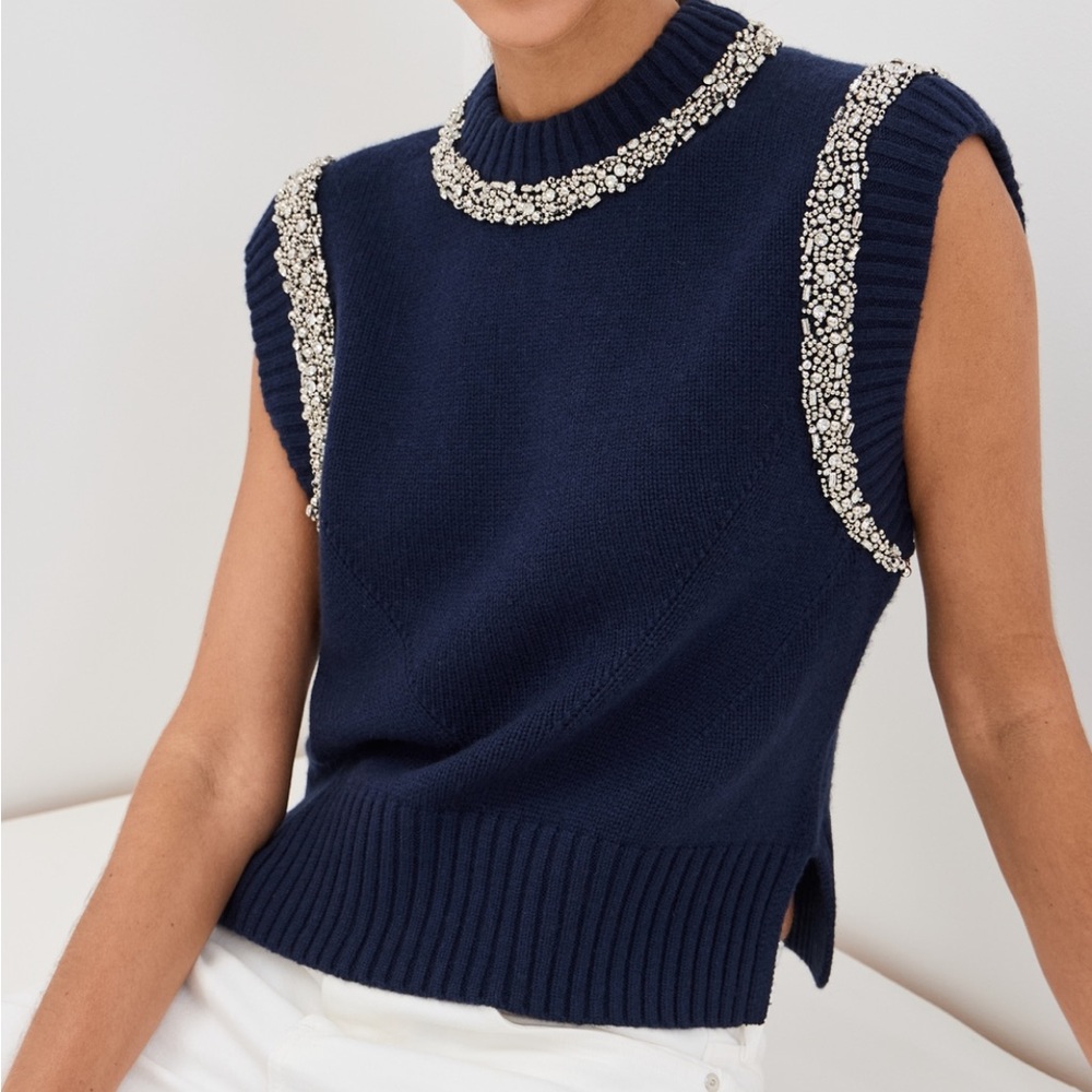 Jonathan Simkhai Midnight Blue Sweater with Silver Accents
